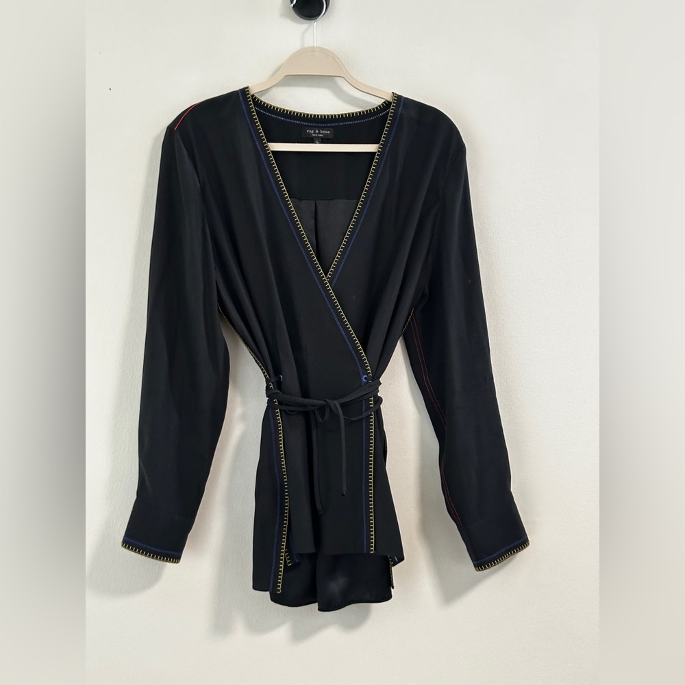 Rag & Bone Black Top with Yellow and Blue Stitching